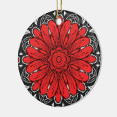 Geometrische Daisy Pattern in Red Black & White Keramisch Ornament (Links)