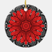 Geometrische Daisy Pattern in Red Black & White Keramisch Ornament (Achterkant)
