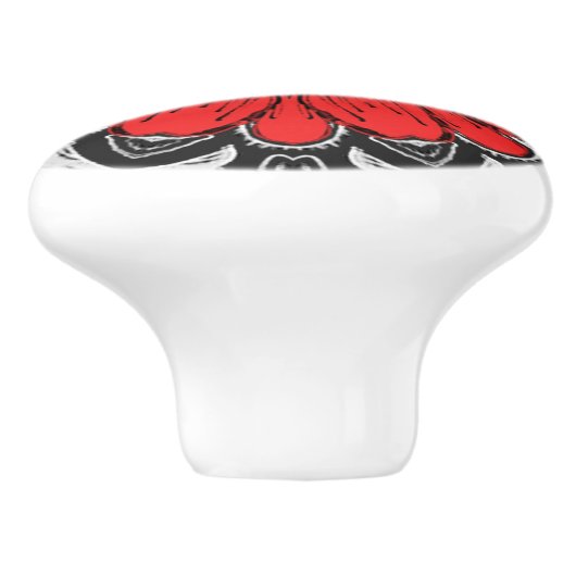 Geometrische Daisy Pattern in Red Black & White Keramische Knop (Zijkant)