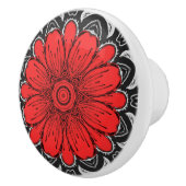 Geometrische Daisy Pattern in Red Black & White Keramische Knop (Rechts)