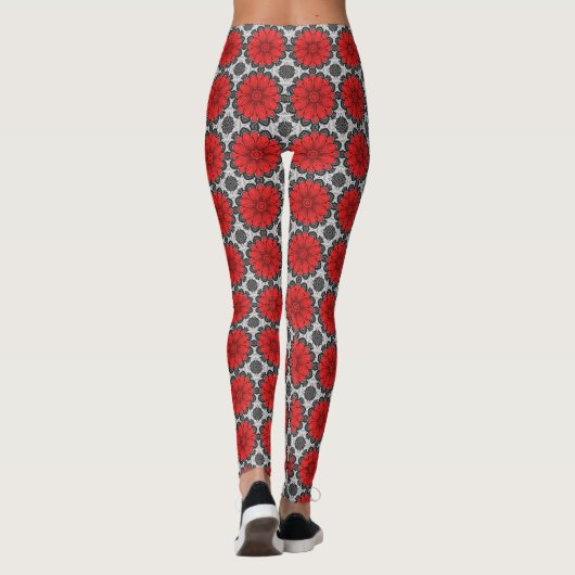 Geometrische Daisy Pattern in Red Black & White Leggings (Achterkant)