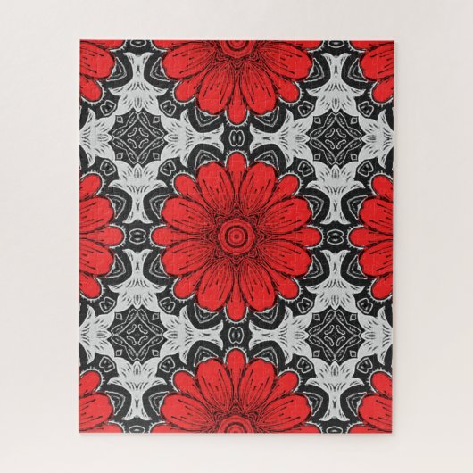 Geometrische Daisy Pattern in Red Black & White Legpuzzel (Verticaal)