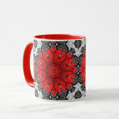 Geometrische Daisy Pattern in Red Black & White Mok (Voorkant links)