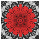 Geometrische Daisy Pattern in Red Black & White Stof (Close Up)