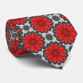Geometrische Daisy Pattern in Red Black & White Stropdas (Opgerold)