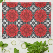 Geometrische Daisy Pattern in Red Black & White Theedoek (Gevouwen)
