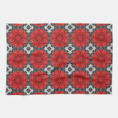 Geometrische Daisy Pattern in Red Black & White Theedoek (Horizontaal)