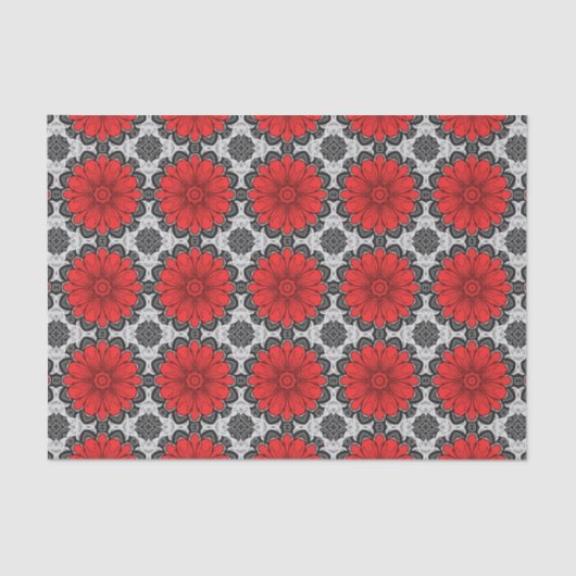 Geometrische Daisy Pattern in Red Black & White Tissuepapier (Voorkant)