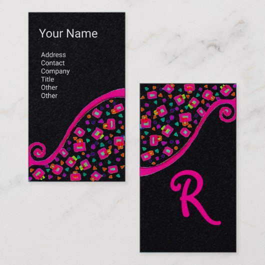 GEOMETRISCHE DECO MONOGRAM Pink Fuchsia Black Pape Visitekaartje (Voorkant / Achterkant)