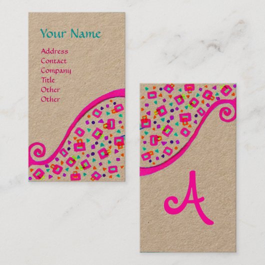 GEOMETRISCHE DECO MONOGRAM Pink Fuchsia Kraft Pape Visitekaartje (Voorkant / Achterkant)
