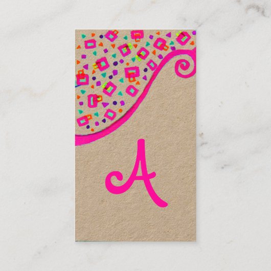 GEOMETRISCHE DECO MONOGRAM Pink Fuchsia Kraft Pape Visitekaartje (Achterkant)