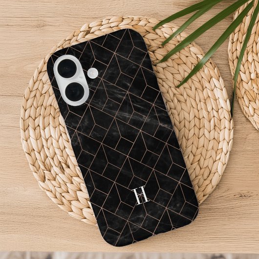 Geometrische Deco Roos Goud & Zwart Marmer Monogra Case-Mate iPhone Case