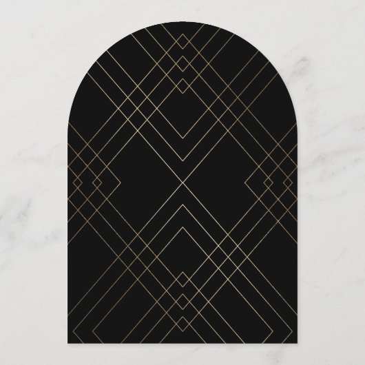 Geometrische Deco Zwart Goud Gatsby Boog Huwelijk Kaart (Achterkant)