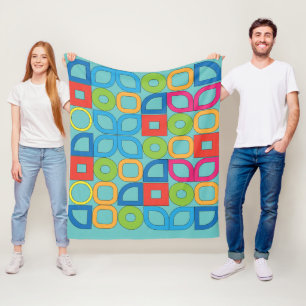 geometrische deken, mid century modern, kleurrijk fleece deken