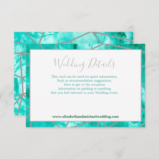 Geometrische details van het Elegant Aqua Blue Sil Informatiekaartje (Voorkant / Achterkant)