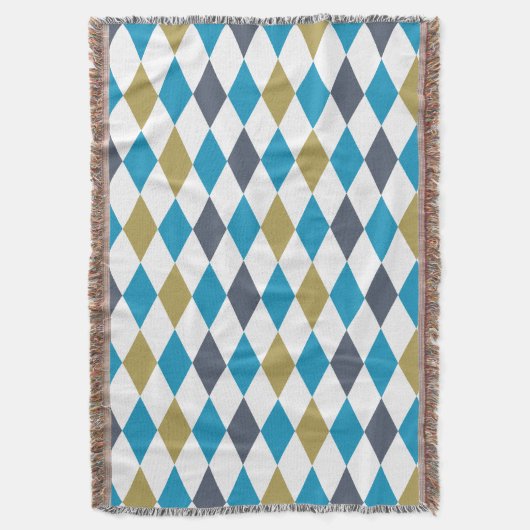 Geometrische diamant Blue Green Modern Harlequin Deken (Voorkant Verticaal)