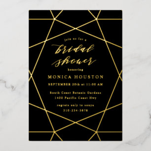 Geometrische Diamant Elegante Zwarte Bruiloft Goud Folie Uitnodiging