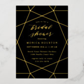Geometrische Diamant Elegante Zwarte Bruiloft Goud Folie Uitnodiging (Voorkant)