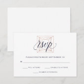 Geometrische diamanten bruiloft RSVP Midnight Blue (Voorkant / Achterkant)