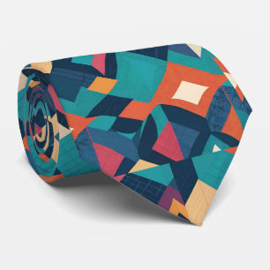 Geometrische diamanten in retro Blauwgroen kleuren Stropdas