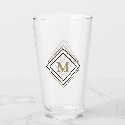 Geometrische diamanten Lijst monogram zwart/goud I Glas (Achterkant)