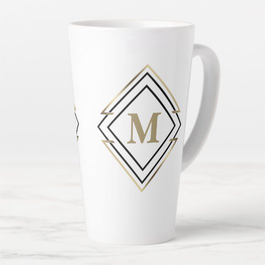 Geometrische diamanten Lijst monogram zwart/goud I Latte Mok (Rechterhoek)