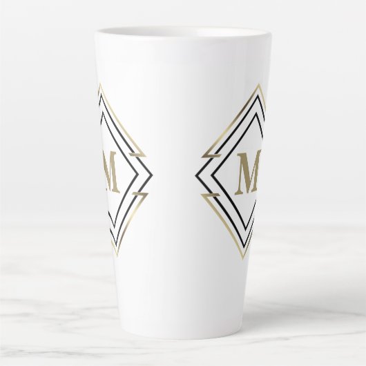 Geometrische diamanten Lijst monogram zwart/goud I Latte Mok (Voorkant)