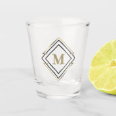 Geometrische diamanten Lijst monogram zwart/goud I Shot Glas (Voorkant)