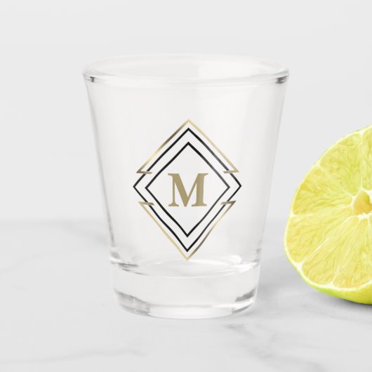 Geometrische diamanten Lijst monogram zwart/goud I Shot Glas (Voorkant)