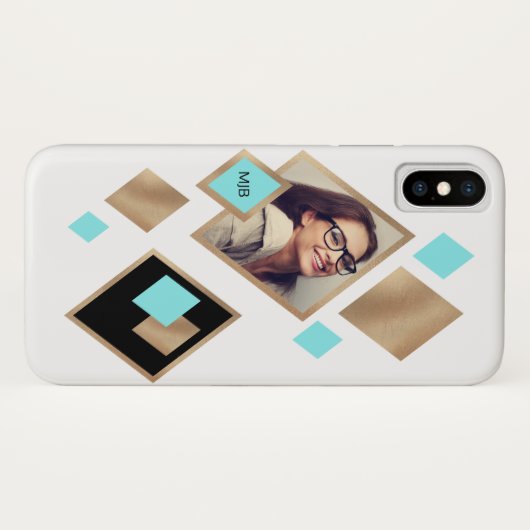 Geometrische diamanten met foto en monogram Case-Mate iPhone case (Achterkant (horizontaal))