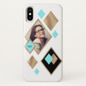 Geometrische diamanten met foto en monogram Case-Mate iPhone case (Achterkant)