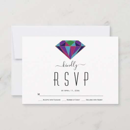 Geometrische diamanten typografie bruiloft RSVP-ka RSVP Kaartje (Voorkant)