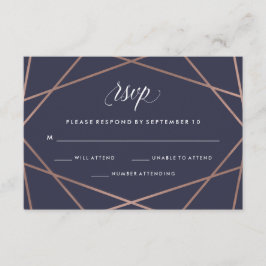 Geometrische Diamond Wedding RSVP op Midnight Blue Kaartje