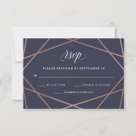 Geometrische Diamond Wedding RSVP op Midnight Blue Kaartje