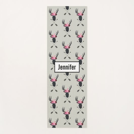 Geometrische dieper kop met bloemen en kruispijlen yogamat (Voorkant)