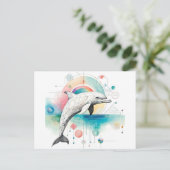 Geometrische Dolfijn Briefkaart met Waterverf Eleg (Staand voorkant)