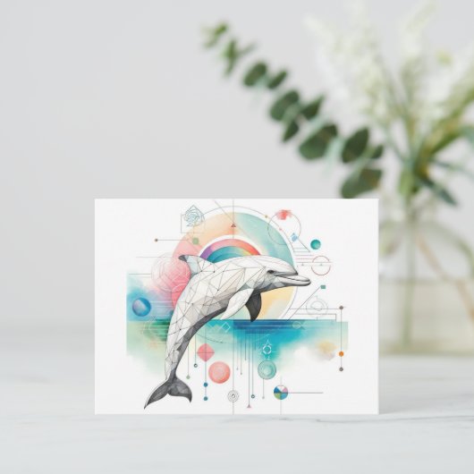 Geometrische Dolfijn Briefkaart met Waterverf Eleg (Staand voorkant)