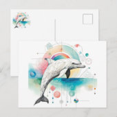 Geometrische Dolfijn Briefkaart met Waterverf Eleg (Voorkant / Achterkant)