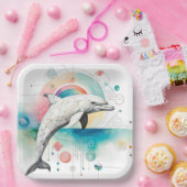 Geometrische Dolphin Art Paper Bord – 9-inch vierk (Feest)