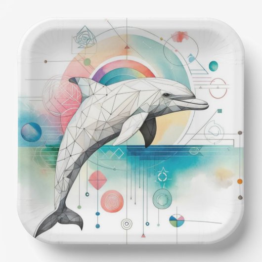 Geometrische Dolphin Art Paper Bord – 9-inch vierk (Voorkant)