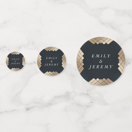 Geometrische Donkerblauwe Gouden Gatsby Bruiloft Confetti (Voorkanten)