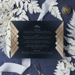 Geometrische Donkerblauwe Gouden Gatsby Bruiloft Menu