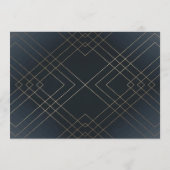 Geometrische Donkerblauwe Gouden Gatsby Bruiloft Menu (Achterkant)