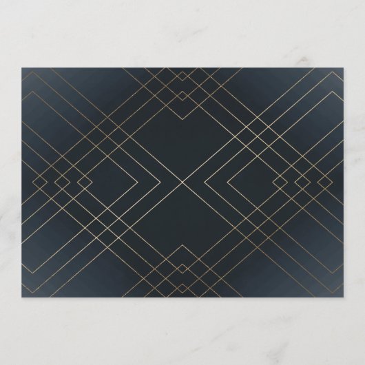 Geometrische Donkerblauwe Gouden Gatsby Bruiloft Menu (Achterkant)