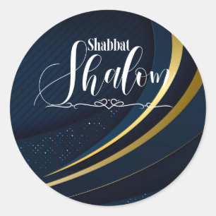 Geometrische donkerblauwe gouden lijn Sjabbat Sjal Ronde Sticker