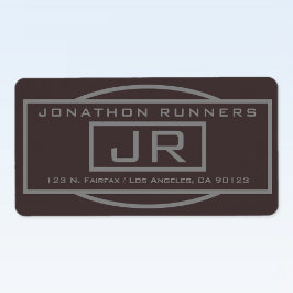 Geometrische donkerbruin en grijs retouradres etiket