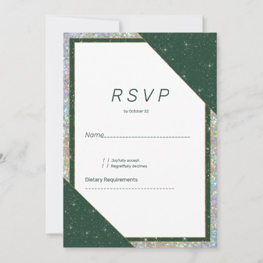 Geometrische donkergroen goud sparkle glitter RSVP Kaart (Voorkant)