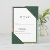 Geometrische donkergroen goud sparkle glitter RSVP Kaart (Staand voorkant)