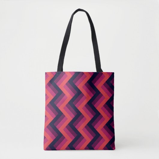 Geometrische Donkerroze & Blauw Zigzag Chevron Tote Bag (Voorkant)