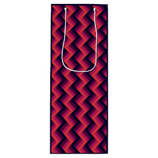 Geometrische Donkerroze & Blauw Zigzag Chevron Wijn Cadeautas